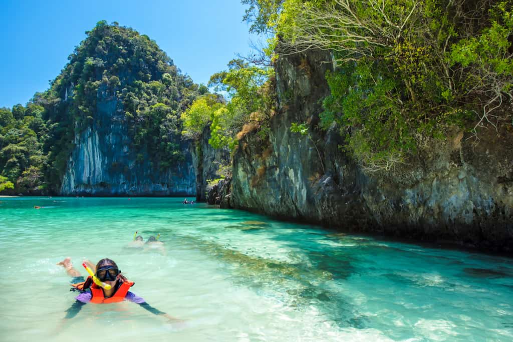 Koh Hong offers gorgeous clear waters for snorkelling.